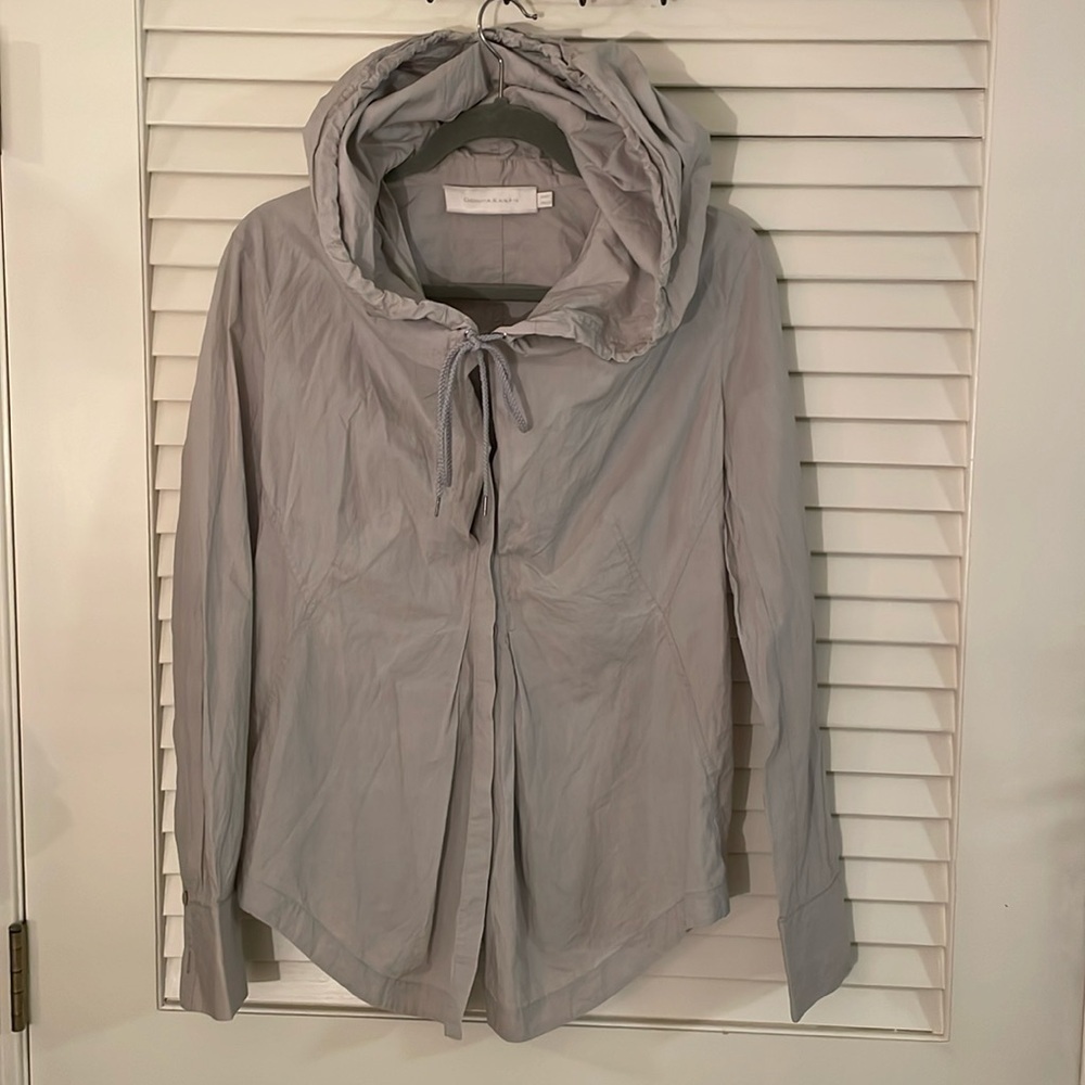 Donna Karan Gray Hooded Button-Down Shirt